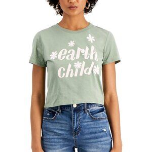JR241 Self Esteem Green Juniors' "Earth Child" Graphic Cropped T-Shirt Size XL